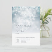 Dusty Blue Winter Snow Modern Wedding Einladung (Stehend Vorderseite)