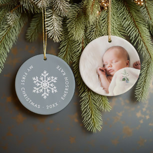 Dusty Blue Winter Snowflake Erstes Weihnachtsfest  Keramik Ornament