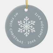 Dusty Blue Winter Snowflake Erstes Weihnachtsfest Keramik Ornament (Vorne)