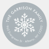 Dusty Blue Winter Snowflake Rücksendeadresse Runder Aufkleber (Vorderseite)