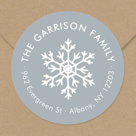 Dusty Blue Winter Snowflake Rücksendeadresse Runder Aufkleber
