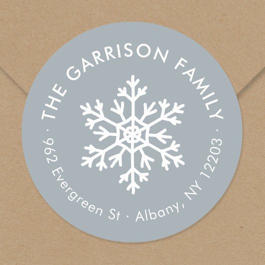 Dusty Blue Winter Snowflake Rücksendeadresse Runder Aufkleber