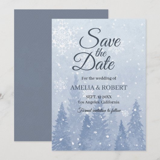Dusty Blue Winter Szene Save The Date (Vorne/Hinten)