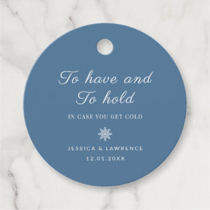 Dusty Blue Winter Wedding Decken für die Gäste Geschenkanhänger