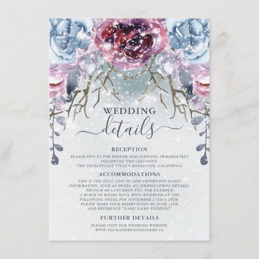 Dusty Blue Winter Wedding Details Enclosure Card Begleitkarte (Vorderseite)