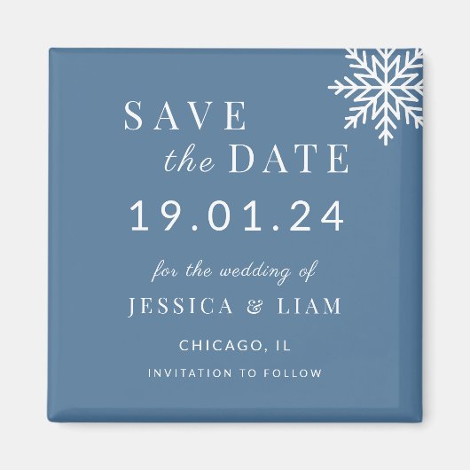 Dusty Blue Winter Wedding Save the Date Magnet (Vorne)