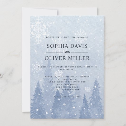 Dusty Blue Winter Wonderland Einladung (Vorderseite)