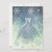 Dusty blue Winter Wunderland Glitzer Kleid Einladung (Rückseite)