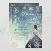 Dusty blue Winter Wunderland Glitzer Kleid Einladung (Vorne/Hinten)