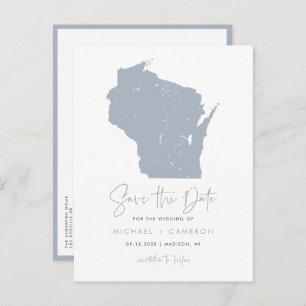 Dusty Blue Wisconsin Karte QR-Code Save the Date