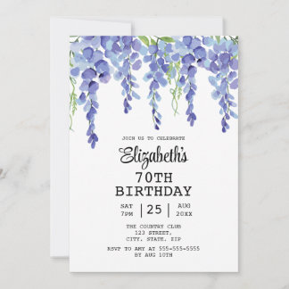 Dusty Blue Wisteria Floral Greenery 70. Geburtstag Einladung