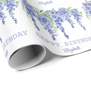 Dusty Blue Wisteria Floral Happy Birthday Geschenkpapier