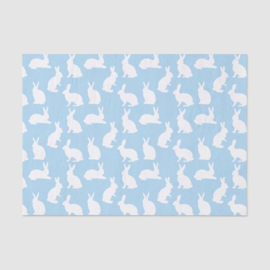 Dusty Blue With White Bunny Pattern Cute Easter Seidenpapier (Vorderseite)