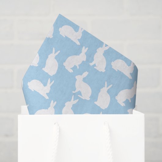Dusty Blue With White Bunny Pattern Cute Easter Seidenpapier (Geschenktüte)