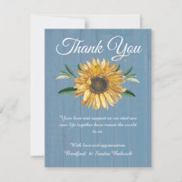 Dusty Blue Wood Sunflower Wedding Danke Karte