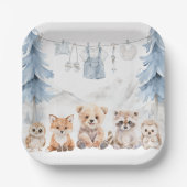 Dusty Blue Woodland Adventure Awaits Baby Shower Pappteller (Vorderseite)