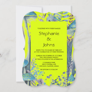 Dusty Blue Woodland Mushroom Yellow Green Wedding Einladung