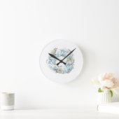 Dusty Blue Wreath Blume Clock Runde Wanduhr (Zuhause)