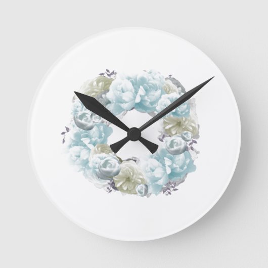 Dusty Blue Wreath Blume Clock Runde Wanduhr (Vorderseite)