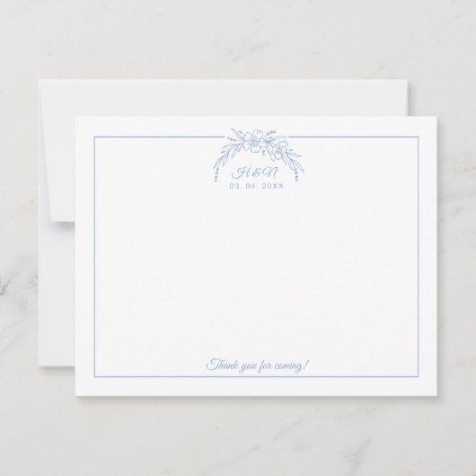 Dusty Blue Wreath Couple Initial Border Stationery Mitteilungskarte (Vorderseite)