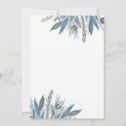 Dusty Blue Wreath mit rustikalem Charakter Einladung (Rückseite)