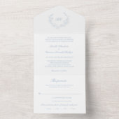 Dusty Blue Wreath Monogram Elegant Wedding All In One Einladung (Innen Boden)