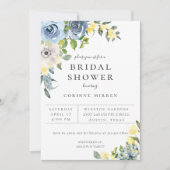 Dusty Blue Yellow Botanic Floral Brautparty Ankündigung (Vorderseite)