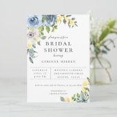 Dusty Blue Yellow Botanic Floral Brautparty Ankündigung (Stehend Vorderseite)