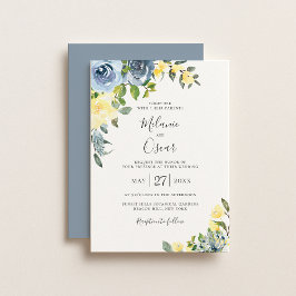 Dusty Blue & Yellow Botanical Floral Wedding Einladung