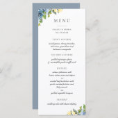 Dusty Blue Yellow Botanical Menükarte (Vorne/Hinten)