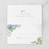 Dusty Blue Yellow Botanical Wedding Platzkarte (Außenseite Aufgefaltet)
