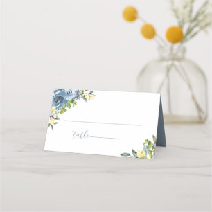 Dusty Blue Yellow Botanical Wedding Platzkarte