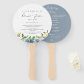 Dusty Blue Yellow Botanical Wedding Program Fächer (Vorne und Hinten)