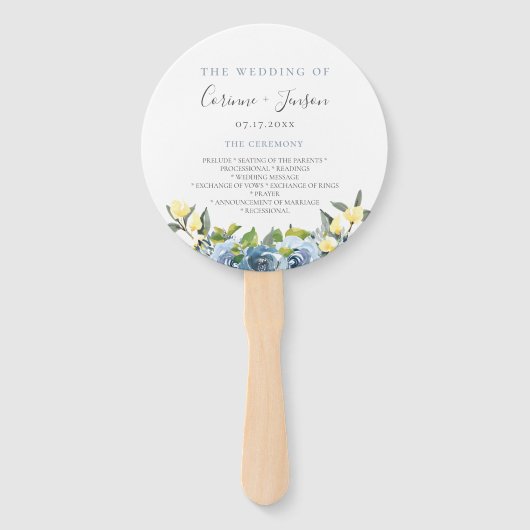 Dusty Blue Yellow Botanical Wedding Program Fächer (Vorderseite)
