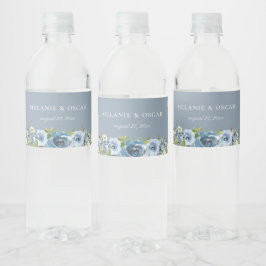 Dusty Blue Yellow Botanical Wedding Water Flasche  Wasserflaschenetikett