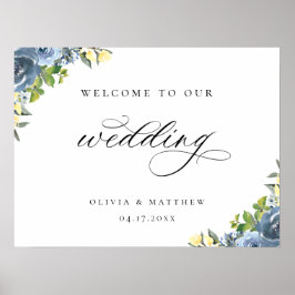 Dusty Blue Yellow Botanical Wedding Welcome Poster