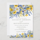 Dusty Blue Yellow Daisy Wildflowers Boho Wedding Einladung (Vorderseite)
