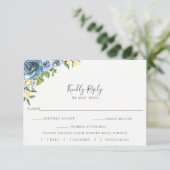 Dusty Blue Yellow Floral Wedding RSVP Meal Choice (Stehend Vorderseite)