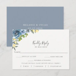 Dusty Blue Yellow Floral Wedding RSVP Meal Choice