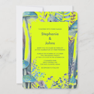 Dusty Blue Yellow Green Woodlands Mushroom Wedding Einladung