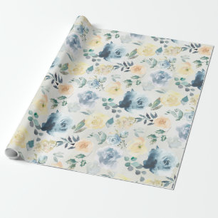 Dusty Blue & Yellow Peony Eucalyptus Floral Garden Geschenkpapier