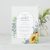 Dusty Blue Yellow Sunflower Brautparty Einladung (Stehend Vorderseite)