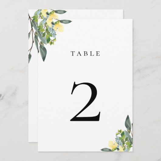 Dusty Blue Yellow Tischnummer Card (Vorne/Hinten)