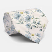 Dusty Blue Yellow Watercolor Floral Wedding Groom Krawatte (Gerollt)