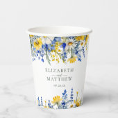 Dusty Blue Yellow Wildblumen Floral Boho Wedding Pappbecher (Rückseite)