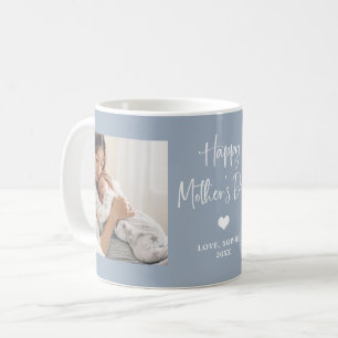 Dusty Blue  Zwei Foto Script Glücklichen Mutterta Kaffeetasse