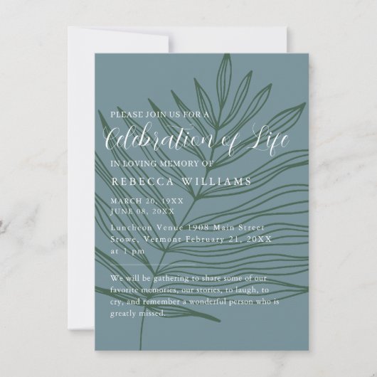 Dusty Blueish Minimal Celebration of Life Einladung (Vorderseite)