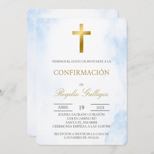 Dusty blühende Spanische Erstkommune Einladung (Vorne/Hinten)