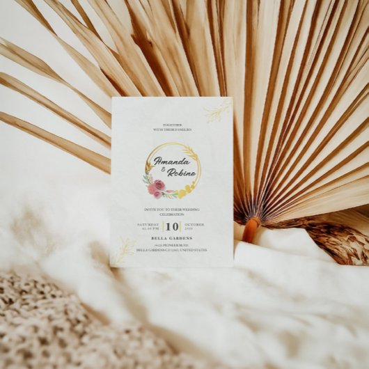 Dusty Blume Pink and Gold Wedding Einladung