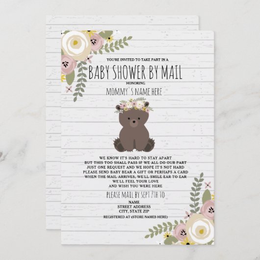 Dusty-Blumendusche mit Postbär Einladung (Vorne/Hinten)